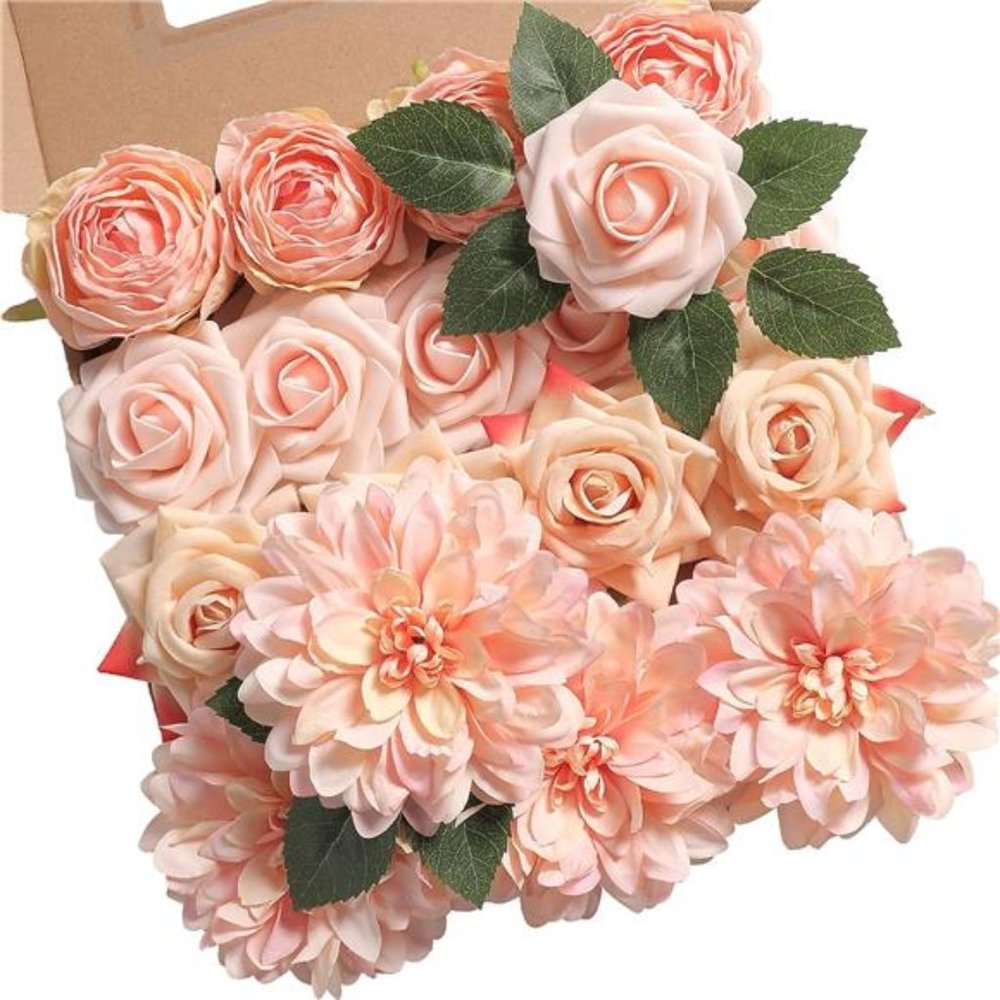 Artificial Flowers Combo Box Set Gradient Color Flower Leaf w/ Stems DIY Wedding